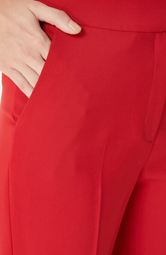 Kırmızı Yün Karışımlı Pantolon