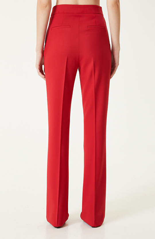 Kırmızı Yün Karışımlı Pantolon