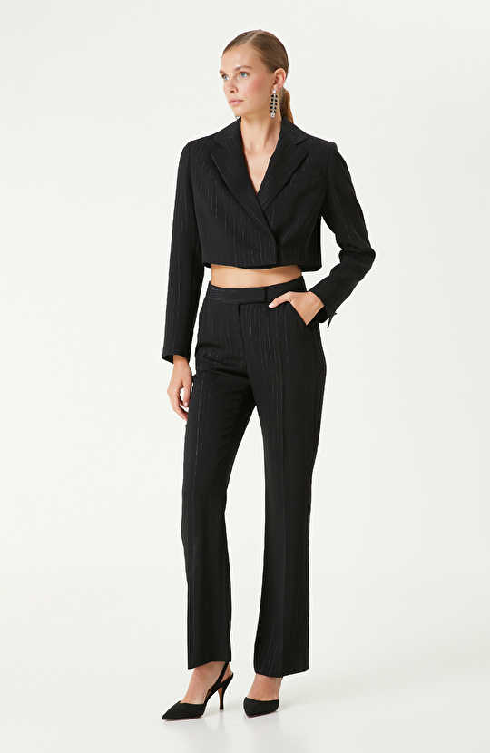 Siyah Lurex Çizgili Pantolon Siyah Lurex Çizgili Pantolon