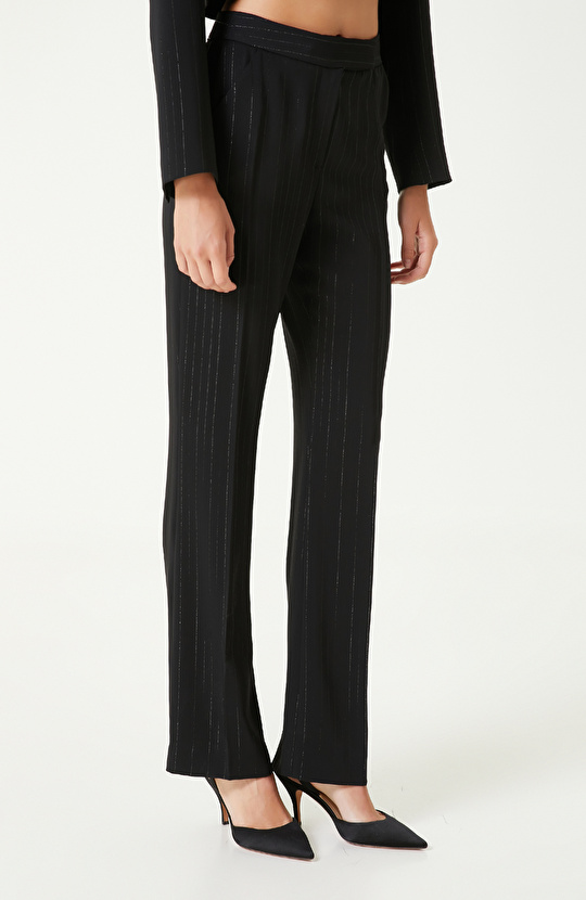Siyah Lurex Çizgili Pantolon