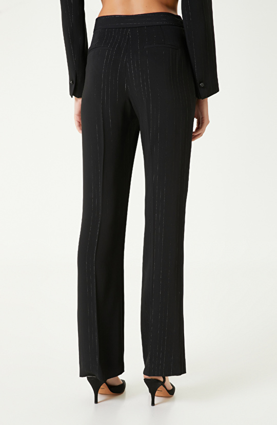 Siyah Lurex Çizgili Pantolon