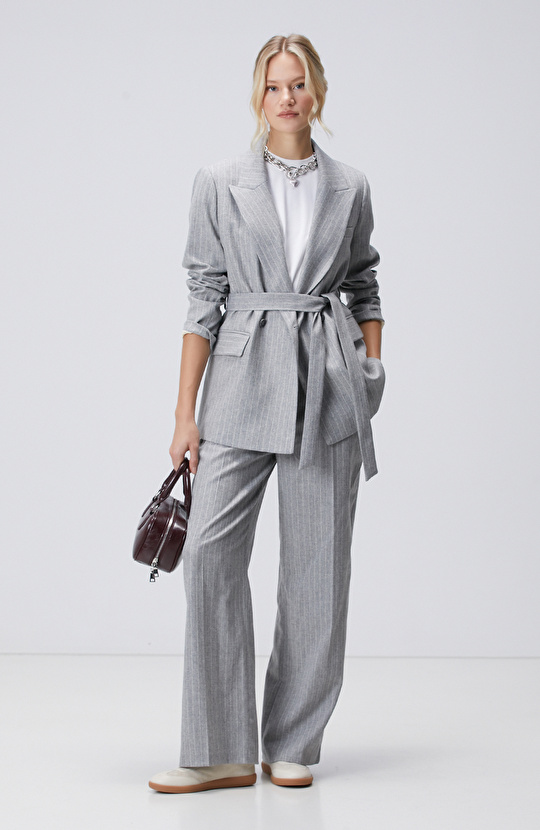 Gri Melanj Yün Karışımlı Pantolon