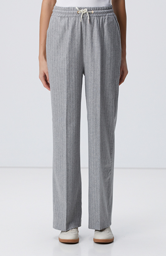 Gri Melanj Yün Karışımlı Pantolon