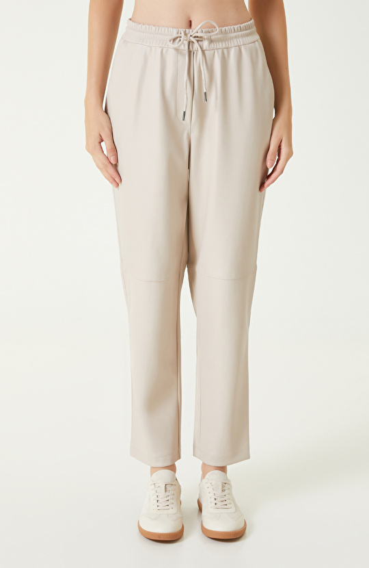 Bej vegan Deri Pantolon