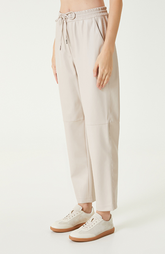 Bej vegan Deri Pantolon