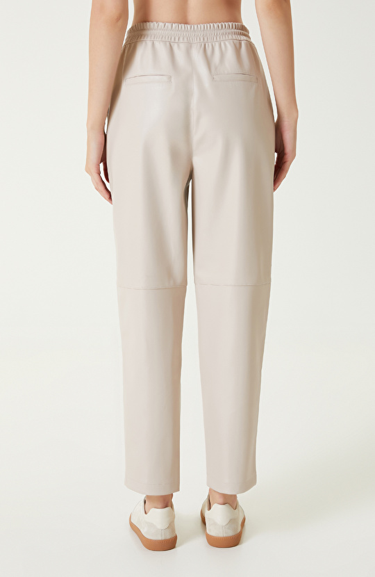 Bej vegan Deri Pantolon