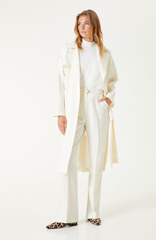 Kırık Beyaz Yün Karışımlı Pantolon 