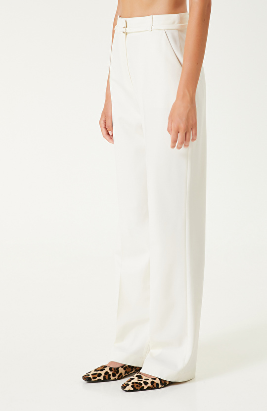 Kırık Beyaz Yün Karışımlı Pantolon 