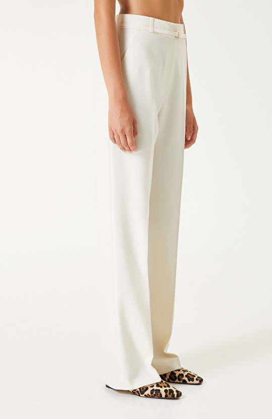 Kırık Beyaz Yün Karışımlı Pantolon 