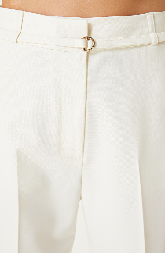 Kırık Beyaz Yün Karışımlı Pantolon 