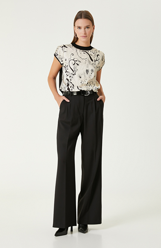 Siyah Yün Karışımlı Pantolon 