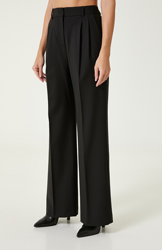 Siyah Yün Karışımlı Pantolon 