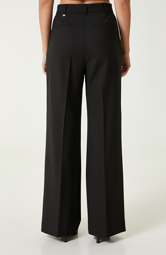 Siyah Yün Karışımlı Pantolon 