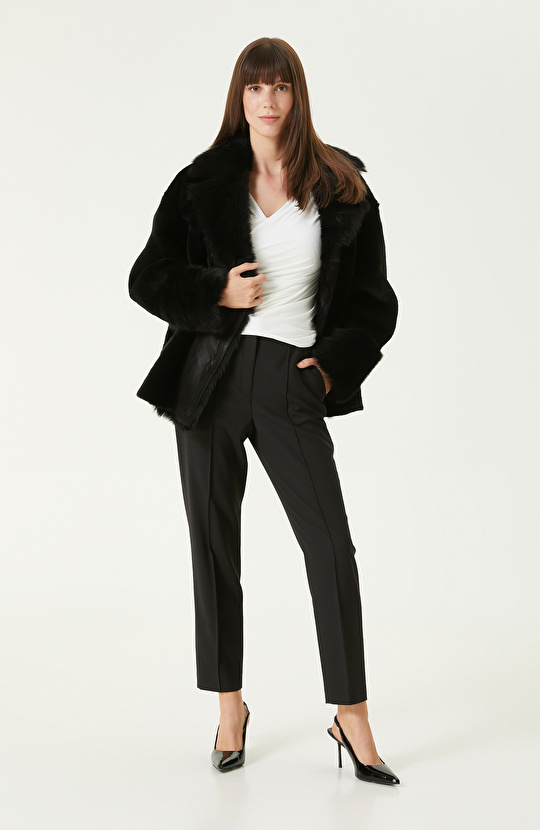 Siyah Yün Karışımlı Pantolon 