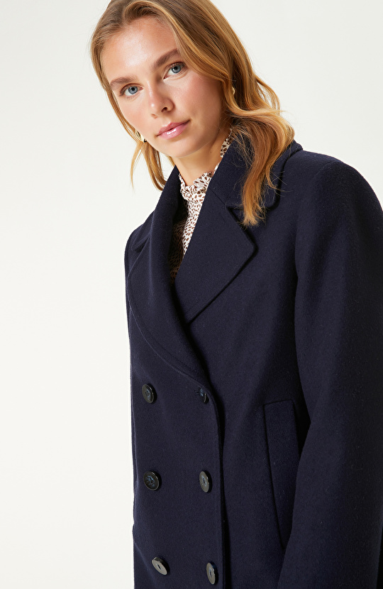 Lacivert Yün Karışımlı Kaban 