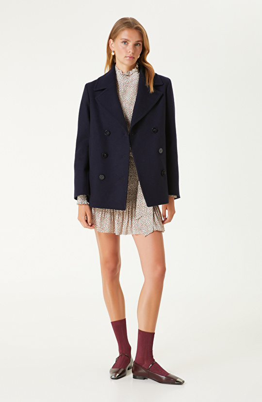 Lacivert Yün Karışımlı Kaban 