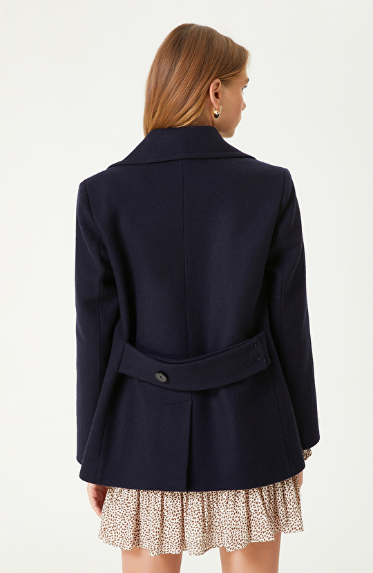 Lacivert Yün Karışımlı Kaban 