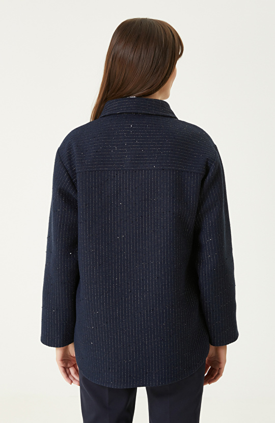 Lacivert Payetli Çizgili Dış Gömlek
