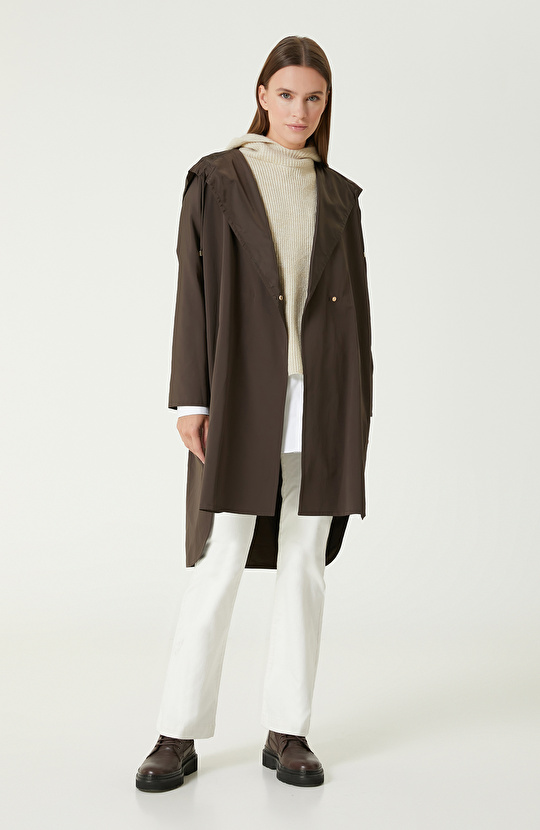 Koyu Gri Kapüşonlu Pardösü