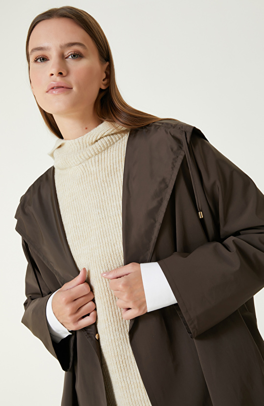 Koyu Gri Kapüşonlu Pardösü