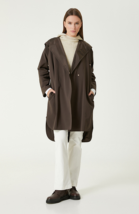 Koyu Gri Kapüşonlu Pardösü