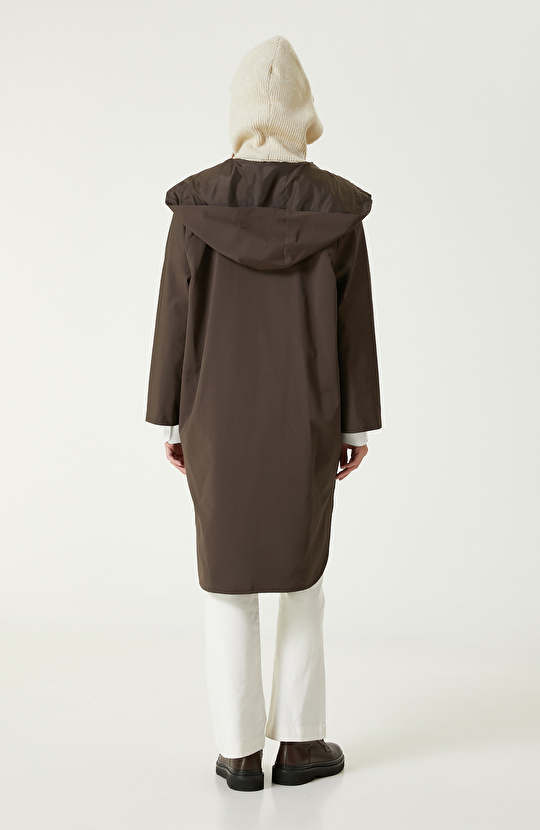 Koyu Gri Kapüşonlu Pardösü