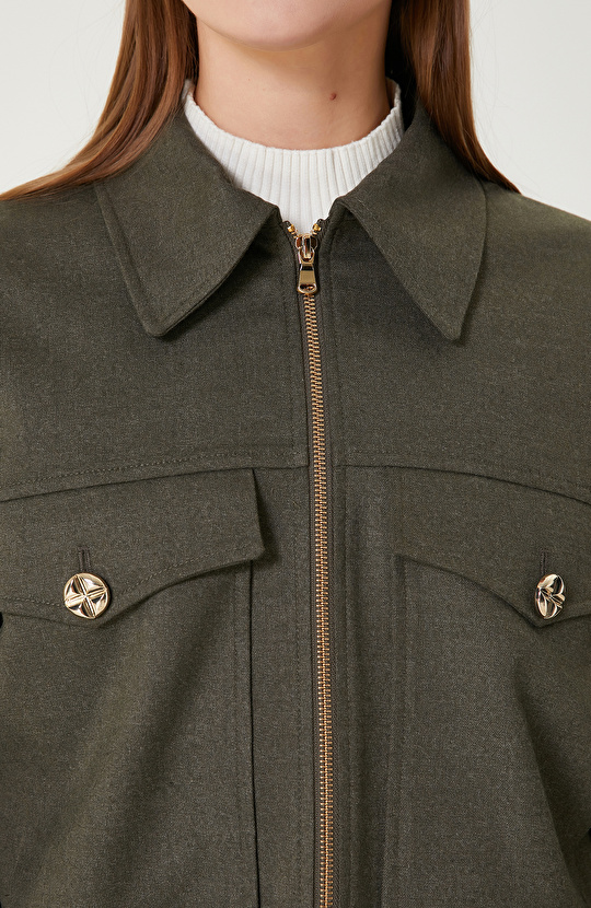 Haki Cep Detaylı Mont