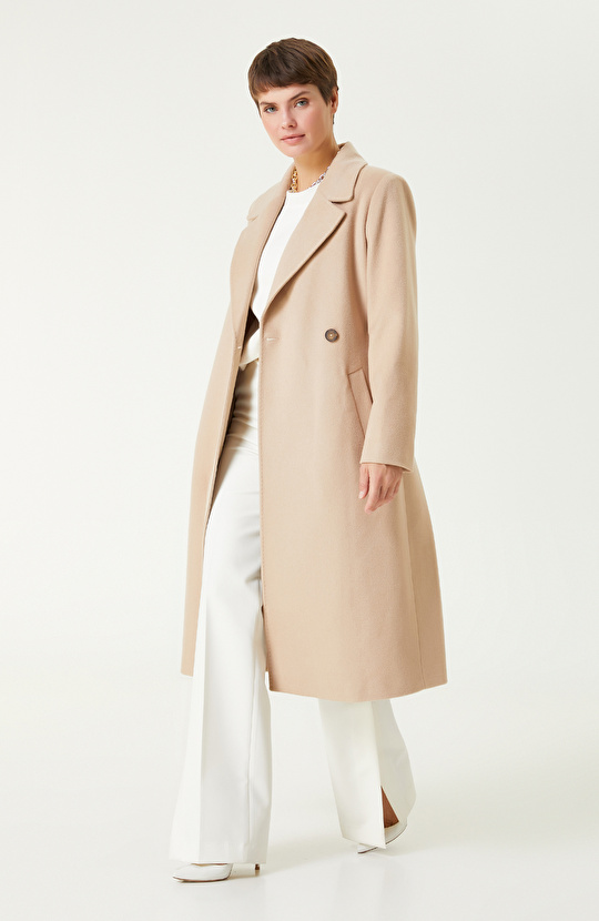 Bej Melanj Yün Karışımlı Manto