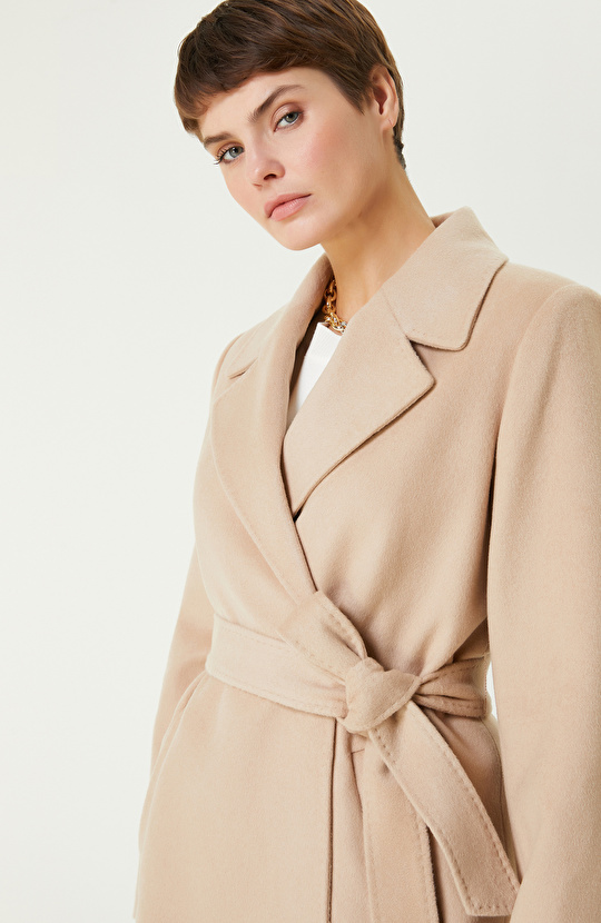 Bej Melanj Yün Karışımlı Manto