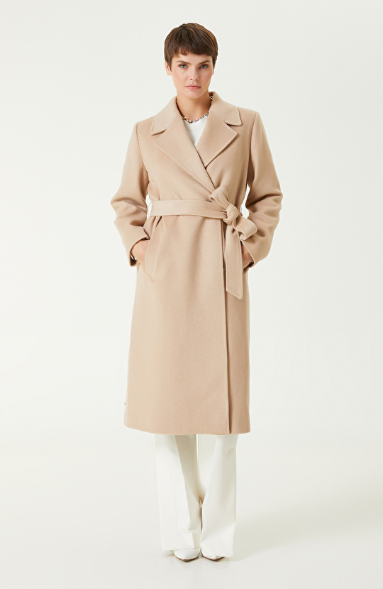 Bej Melanj Yün Karışımlı Manto