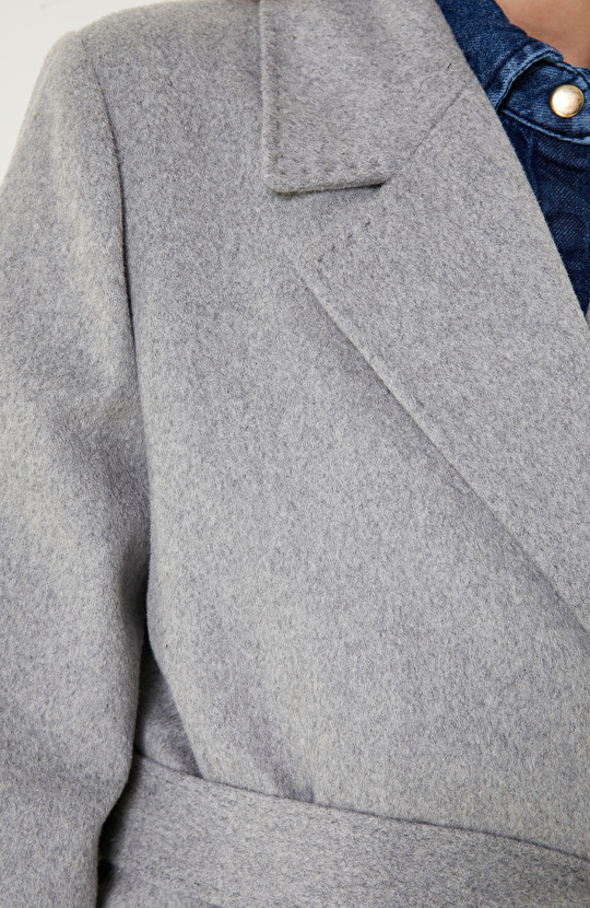 Gri Melanj Yün Karışımlı Manto