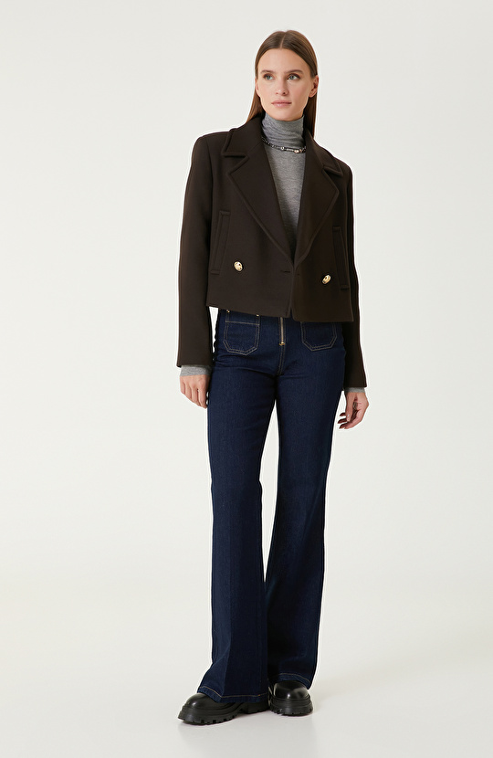 Kahverengi Yün Karışımlı Kaban