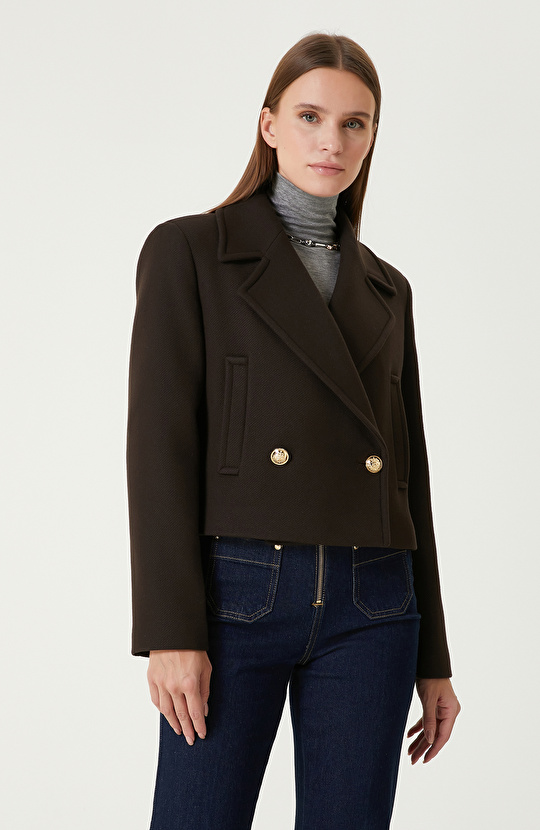 Kahverengi Yün Karışımlı Kaban