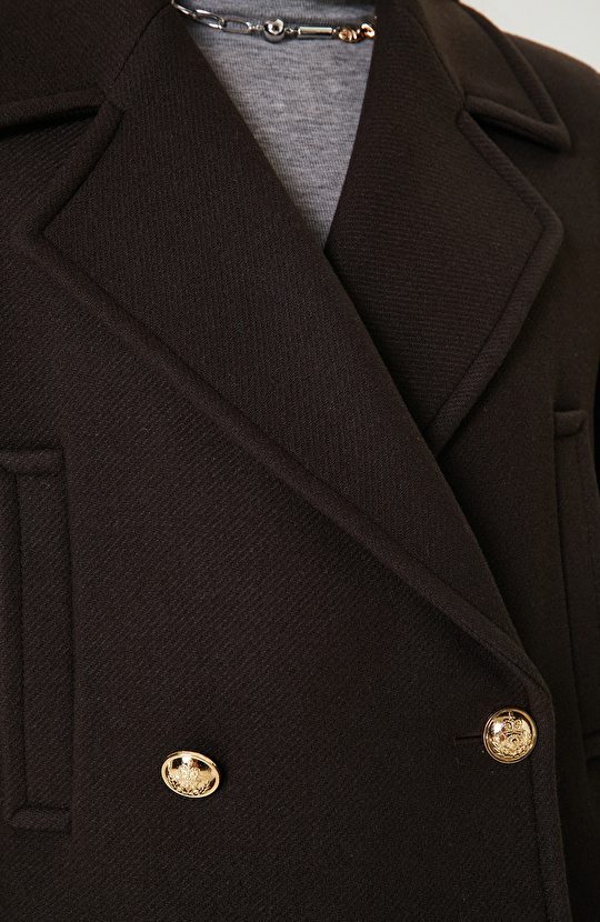 Kahverengi Yün Karışımlı Kaban