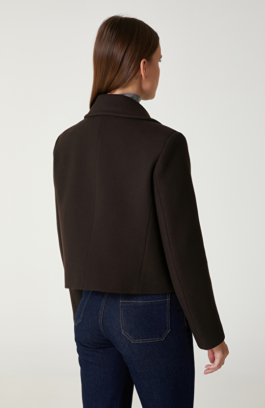 Kahverengi Yün Karışımlı Kaban