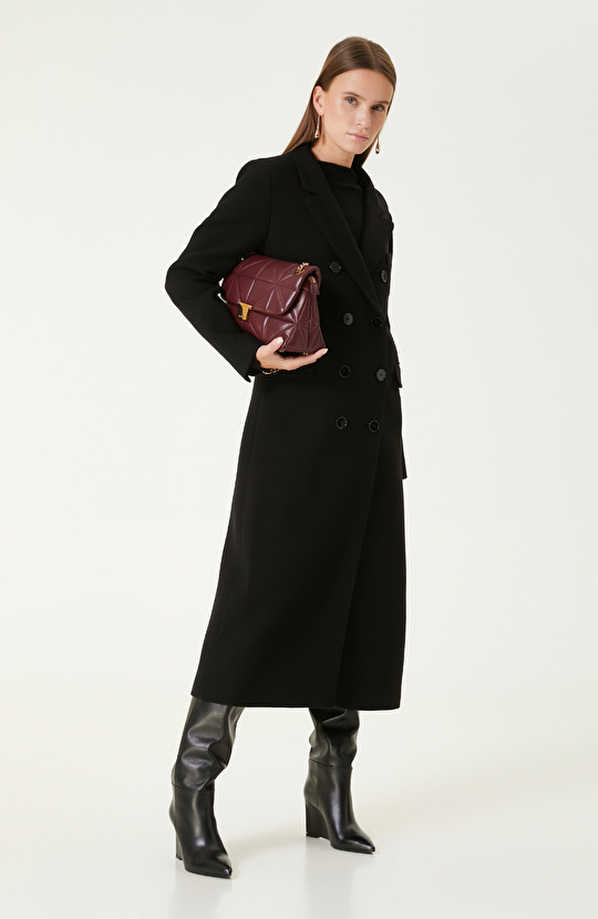 Siyah Yün Karışımlı Manto