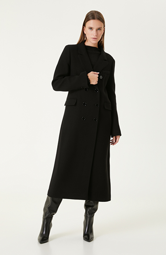 Siyah Yün Karışımlı Manto