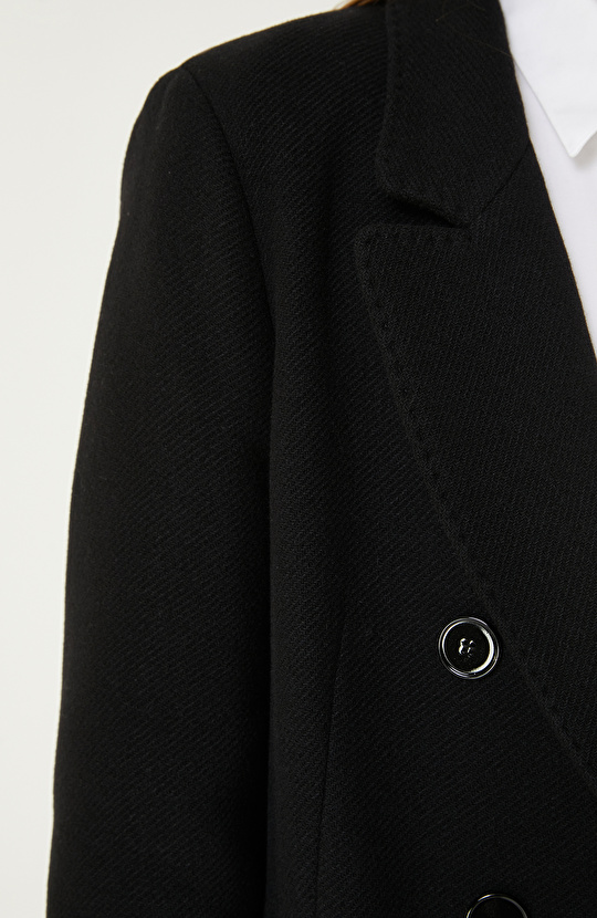 Siyah Yün Karışımlı Manto