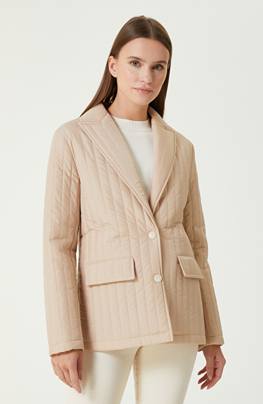 Bej Dikişli Detaylı Puffer Mont