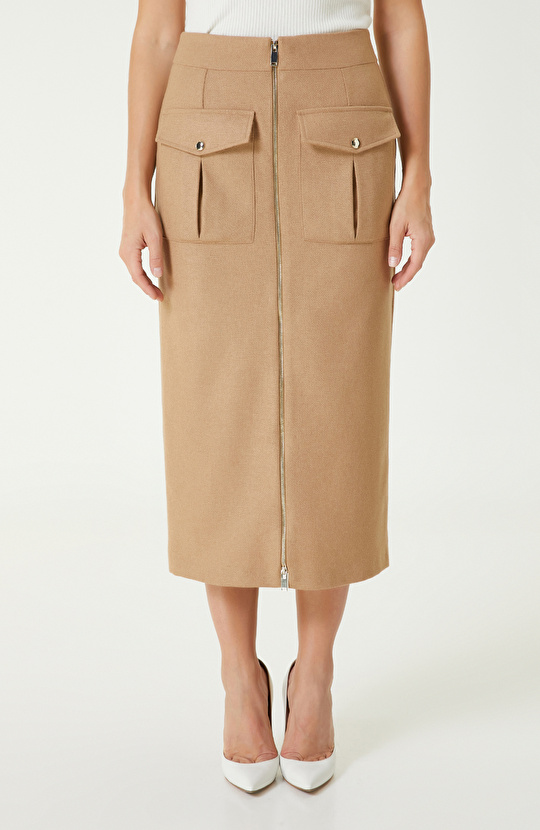 Camel Yün Karışımlı Midi Etek