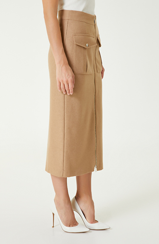Camel Yün Karışımlı Midi Etek