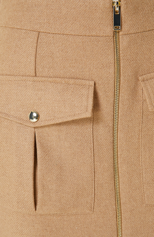 Camel Yün Karışımlı Midi Etek