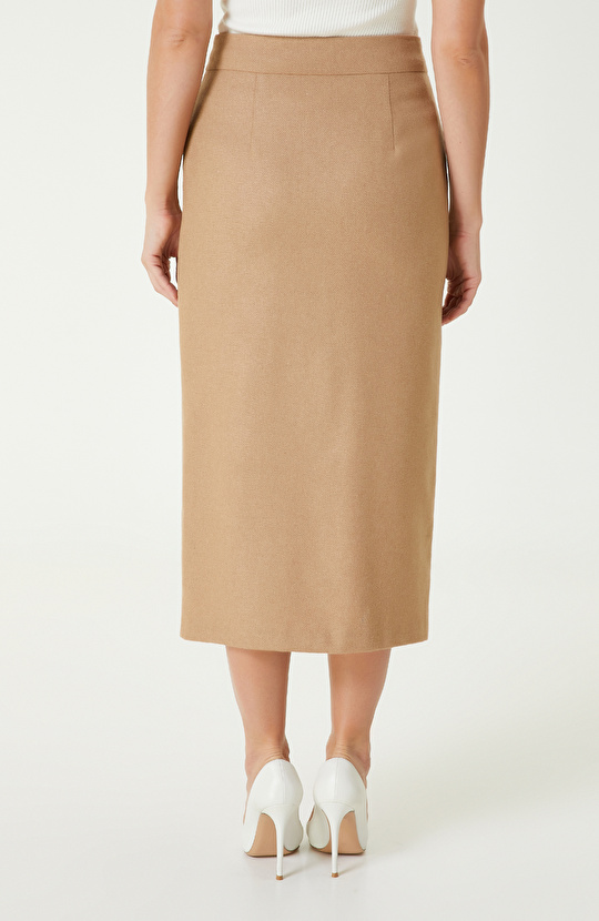 Camel Yün Karışımlı Midi Etek