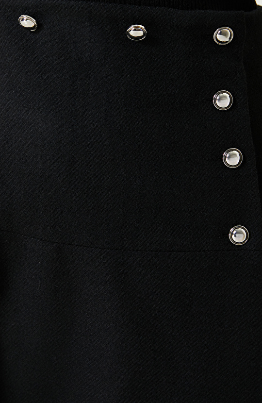 Siyah Yün Karışımlı Mini Etek 