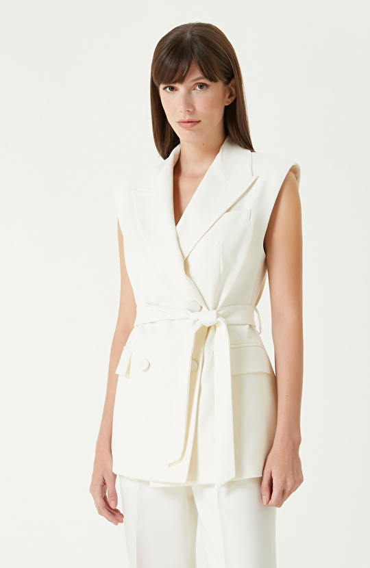 Kırık Beyaz Yün Karışımlı Yelek 