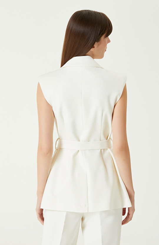 Kırık Beyaz Yün Karışımlı Yelek 