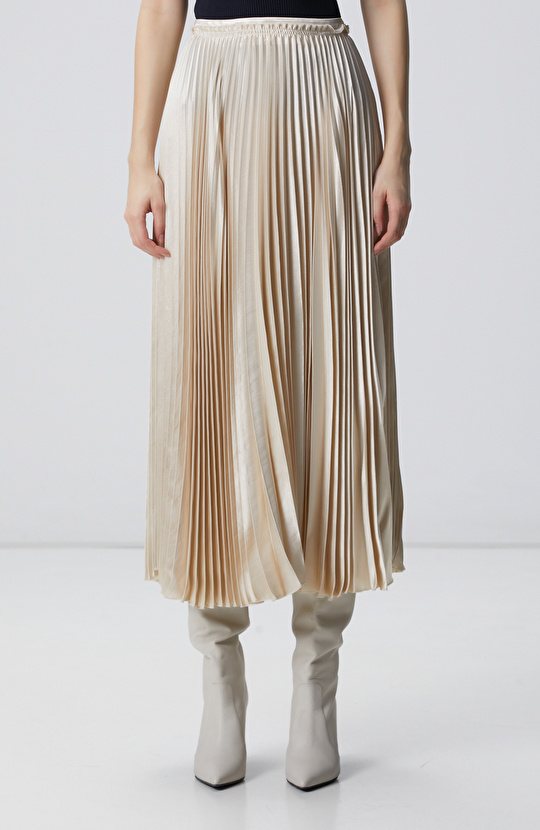 Kırık Beyaz Piliseli Maxi Etek 