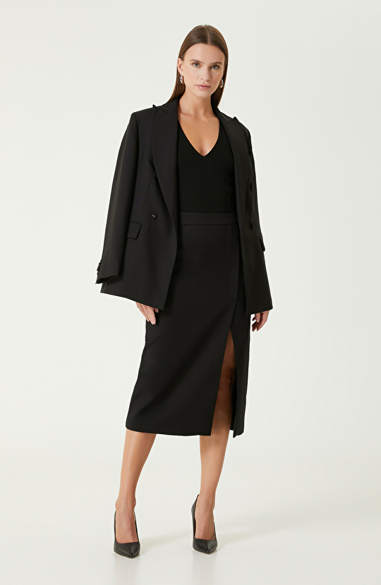 Siyah Yün Midi Etek