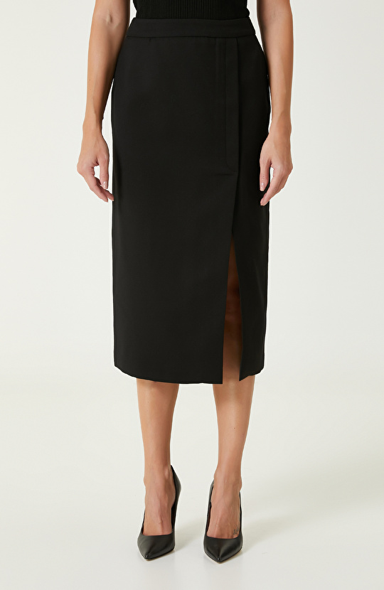 Siyah Yün Midi Etek