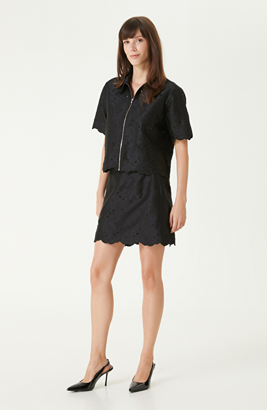 Siyah Güpür Mini Etek